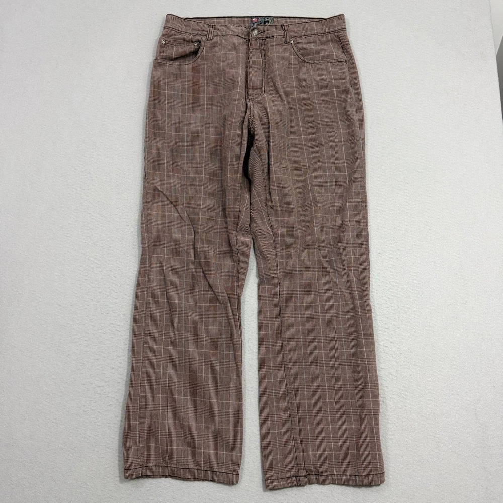 Vintage Point Zero Pants Mens 36x32 Brown Plaid Dimension Straight Leg y2k Skate